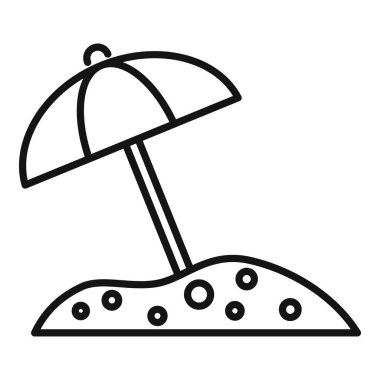 Kumsala gölge düşüren bir şemsiyenin minimalist çizgisi çizimi