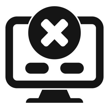 Belirgin çapraz işaretli bir hata iletisi gösteren bilgisayarın siyah ve beyaz simgesi