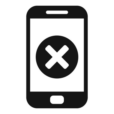 Çapraz işaret gösteren bir akıllı telefonu temsil eden siyah ve beyaz simge, silme, hata aktarma veya kavramı iptal etme