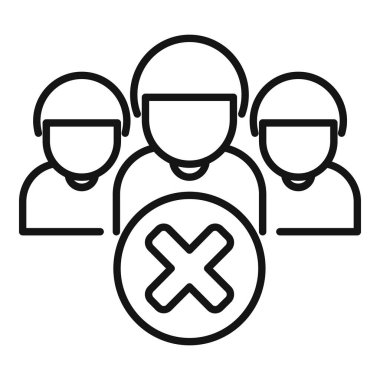 Büyük bir kırmızı haç sembolüyle iptal edilen bir grup insanın çizgi resim simgesi