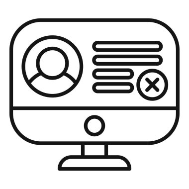 Bilgisayar monitörü belirgin çapraz işaretli bir kullanıcı profili göstererek hesabı silme eylemini gösterir