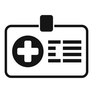 Sağlık sigortasını temsil eden haç işareti gösteren bir sağlık kartının siyah beyaz simgesi