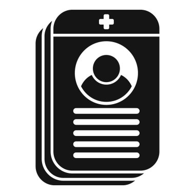 Her biri kişisel bilgilere ve önemli bir tıbbi haç sembolüne sahip bir yığın tıbbi kaydı temsil eden siyah simge.