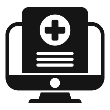 Hasta verilerini temsil eden çapraz sembollü çevrimiçi tıbbi kaydın siyah beyaz simgesi