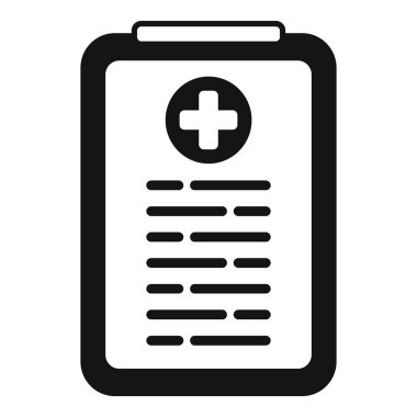 Sağlık hizmeti verilerini ve hasta bilgilerini sembolize eden, tıbbi bir raporu temsil eden basit bir siyah simge