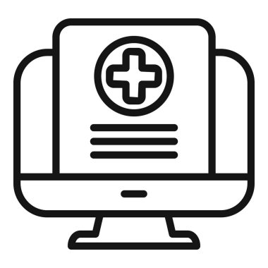 Masaüstü bilgisayar ekranında tıbbi kayıtları gösteren basit bir simge, çevrimiçi tıbbi hizmetleri temsil ediyor