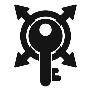 Farklı yönleri gösteren oklarla çevrili siyah bir anahtar simgesi