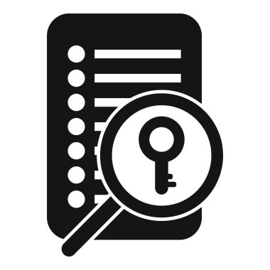 Bir belgenin üzerinde gezinen bir büyüteçin siyah ve beyaz simgesi anahtar sözcükleri arıyor