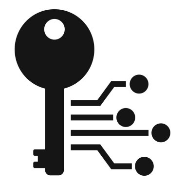 Dijital güvenliği temsil eden bir devre kartına bağlanan basit siyah beyaz simge