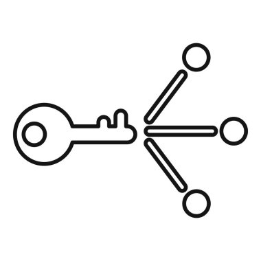 Bir anahtarın açtığı ve üç daireye bağlandığı çizgi resim simgesi, paylaşım kavramını temsil eder