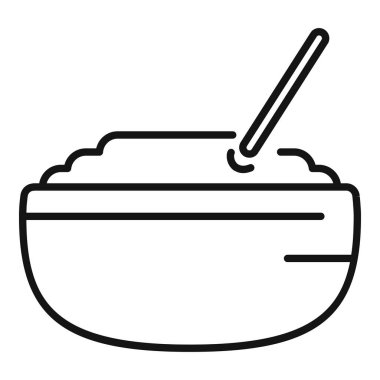 Bir kase yulaf ezmesinin basit çizgi simgesi karıştırılıyor.