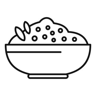 Sağlıklı bir kahvaltı seçeneğinin çizgili sanat simgesi. Üstünde böğürtlenli yulaf lapası var.