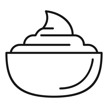 Bir kase kremalı kremanın çizgi çizimi, üzerinde bir tutam şeker veya tatlıları temsil etmek için mükemmel.