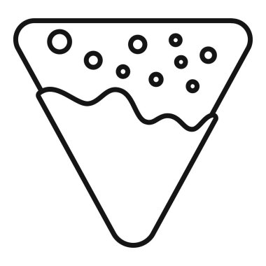 Peynir sosuna bulanmış bir nacho cipsi tasvir eden basit siyah beyaz çizgi sanat simgesi