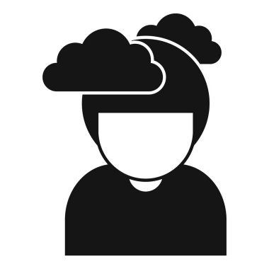 Kafasında bulutlar uçuşan, beyin sisini ya da kafa karışıklığını sembolize eden basit ve cesur bir adam simgesi.