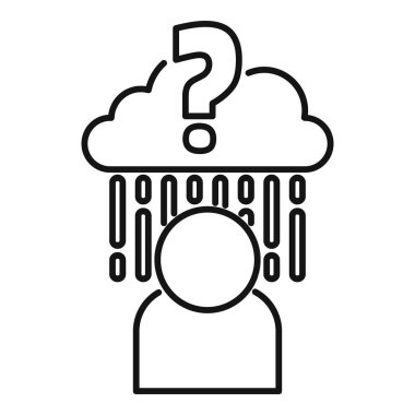 Bulutların altında bir soru işareti olan kişi üzerine sorular yağdırıyor.