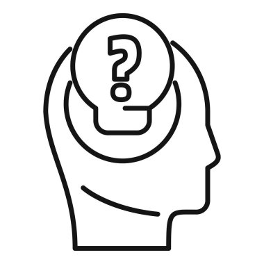 İnsan kafası silueti ve içinde soru işareti olan bir ampulle düşünme sürecinin minimalist çizimi