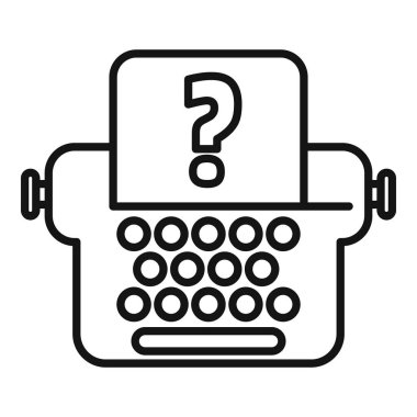 Kağıt üzerinde soru işareti olan eski moda daktilo, basit siyah beyaz satır sanatı