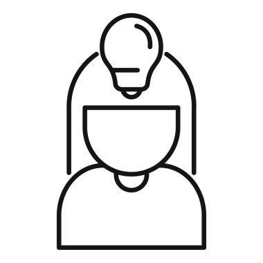 Kafasının üstünde ampul olan genç bir kadının çizgi çizimi, fikir sahibi olma kavramını temsil ediyor.