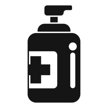 Pompa kutusunun basit, cesur, grafik simgesi, el dezenfektanının kullanılabilirliğini göstermek için kullanışlı