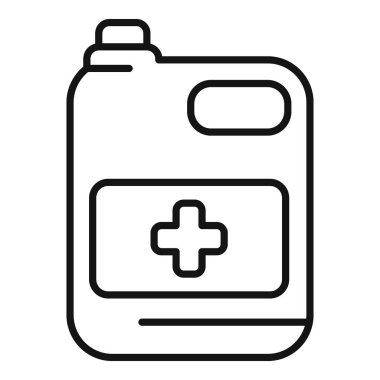 El dezenfekte etmek için dezenfekte jeli içeren tıbbi bir kutunun siyah beyaz simgesi.