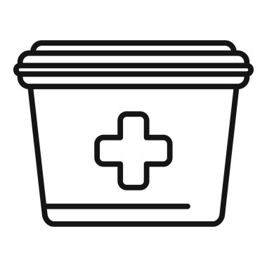 Tıbbi bir konteynırın basit bir çizgisi çizimi, potansiyel olarak ilaç depolamak ya da ilk yardım çantası olarak