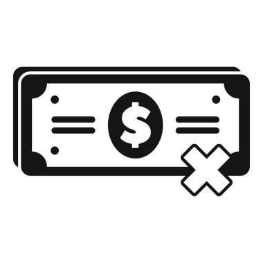 Çapraz işareti, enflasyon konsepti, ekonomik kriz veya ödeme iptali ile iptal edilen bir banknotun basit vektör çizimi