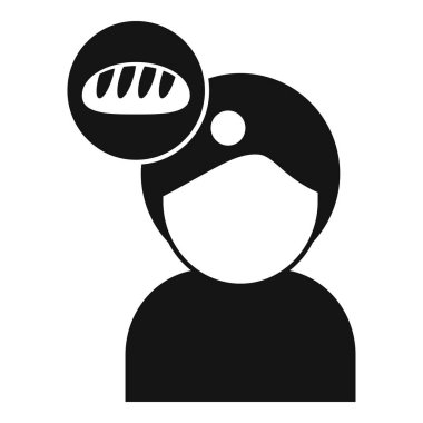 Bir fırıncının siyah beyaz silueti ekmek hakkında düşünüyor, basit simge logosu