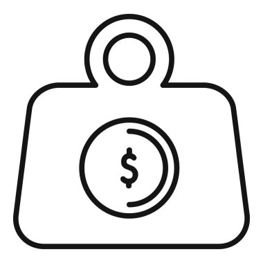 Bir dolar madeni parayı ölçen ağırlık ölçeğinin çizgi simgesi, mali analizi sembolize eder