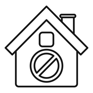 Ev karantinası kavramını temsil eden dur işaretli bir evin çizgi çizimi