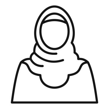 Geleneksel türban takan genç bir Müslüman kadının çizgi çizimi