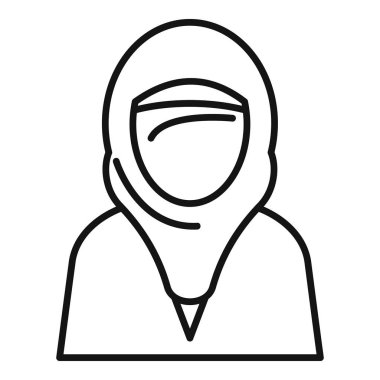 Geleneksel tesettürlü Müslüman bir kadının basit siyah beyaz çizimi