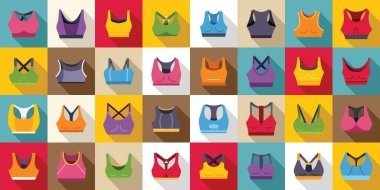 Spor sutyenleri ayarlandı. Spor yapmak için farklı stiller ve renkler içeren renkli sütyen koleksiyonu