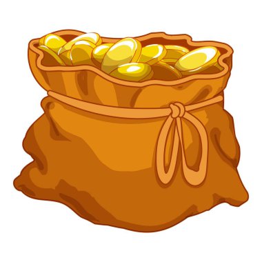 Altın sikkelerle dolup taşan çanta beyaz arka planda izole edilmiştir.