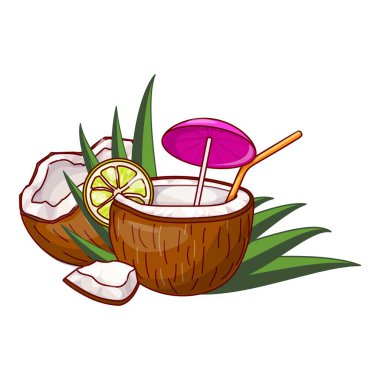 Hindistan cevizi kokteylini bir pipet ve beyaz arka planda bir dilim limonla tazeliyorum.