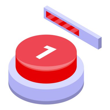 Kırmızı düğmeye bir numara basılıyor, ilerleme çubuğu artıyor, 3d izometrik illüstrasyon