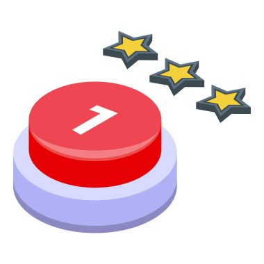 Kırmızı düğme ile bir numara üç altın yıldız alıyor, en iyi seçim konsepti.