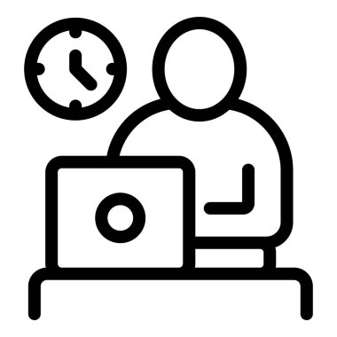 Zaman yönetimini temsil eden bir saatle dizüstü bilgisayarda çalışan birinin basit simgesi