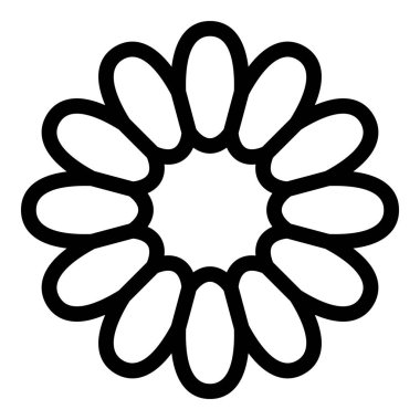 Çok sayıda yuvarlak taç yaprağı olan bir çiçeğin basit siyah beyaz çizimi