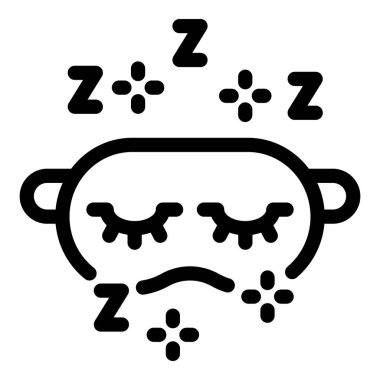 Uyku, dinlenme ve rahatlama gibi kavramları temsil eden kapalı gözlü ve zzz sembollü basit bir uyku maskesi simgesi