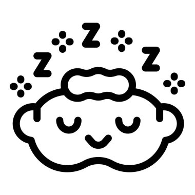 Uyku maskesi takan uyuyan bir bebeğin çizgi ikonu iyi uyku alışkanlıklarını sembolize eder.