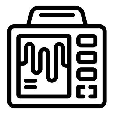 Ekranda kalp atışı oranını gösteren tıbbi bir cihazın basit siyah çizgi biçimi simgesi