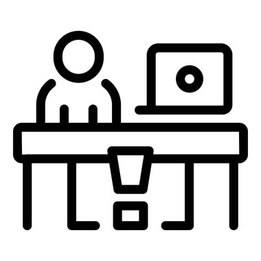 Masalarının altındaki çöp kutusuna kağıt atan bir ofis çalışanının çizgisi simgesi