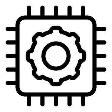 Merkezi dişli bir bilgisayar çipinin basit çizgi simgesi, işleme gücünü temsil eder