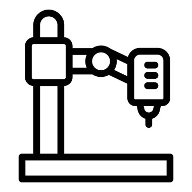 Sanayi otomasyonunu temsil eden matkap tutan bir robotik kolun basit taslak simgesi