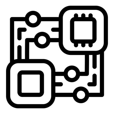 Elektronik mühendisliği ve bilgisayar donanımını temsil eden bir devre kartının siyah beyaz simgesi