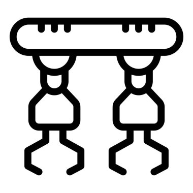 Üretim hattında bir detayı tutan endüstriyel robot manipülatörü simgesi