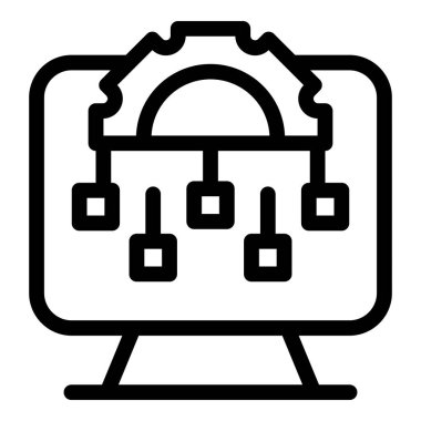 Bilgisayar veri analiz sürecini gösteriyor, ticari zeka, veri madenciliği ve pazar araştırması gibi kavramları temsil ediyor