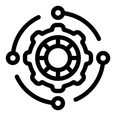 Otomasyon sürecini temsil eden düğümleri birleştiren dişli mekanizması