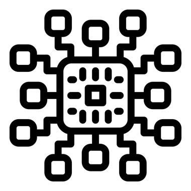 Merkezi olmayan bir ağın veri işleme ve bağlantılarını gösteren siyah ve beyaz simgesi